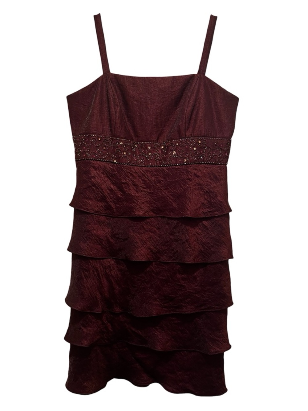 Y2K Burgundy Sz 14P Tiered Ruffle Beaded Empire Waist Elegant Prom Event Dress